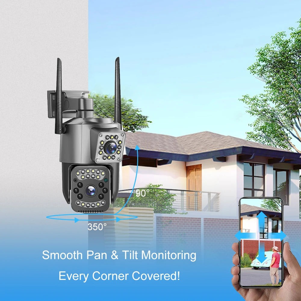 Set 3x Camera 4G/LAN Dual Lens, Rotire 360°, Rezolutie 8MP 1080P, Zoom 10X, Rezistenta IP66, Detectie Miscare, Viziune Nocturna